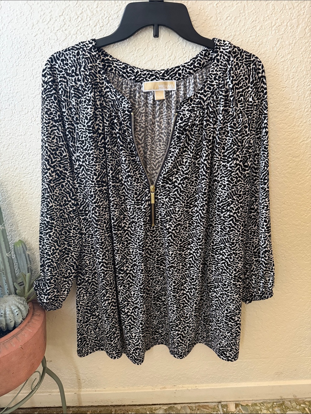 Michael Kors Black and White Zip-Front Top